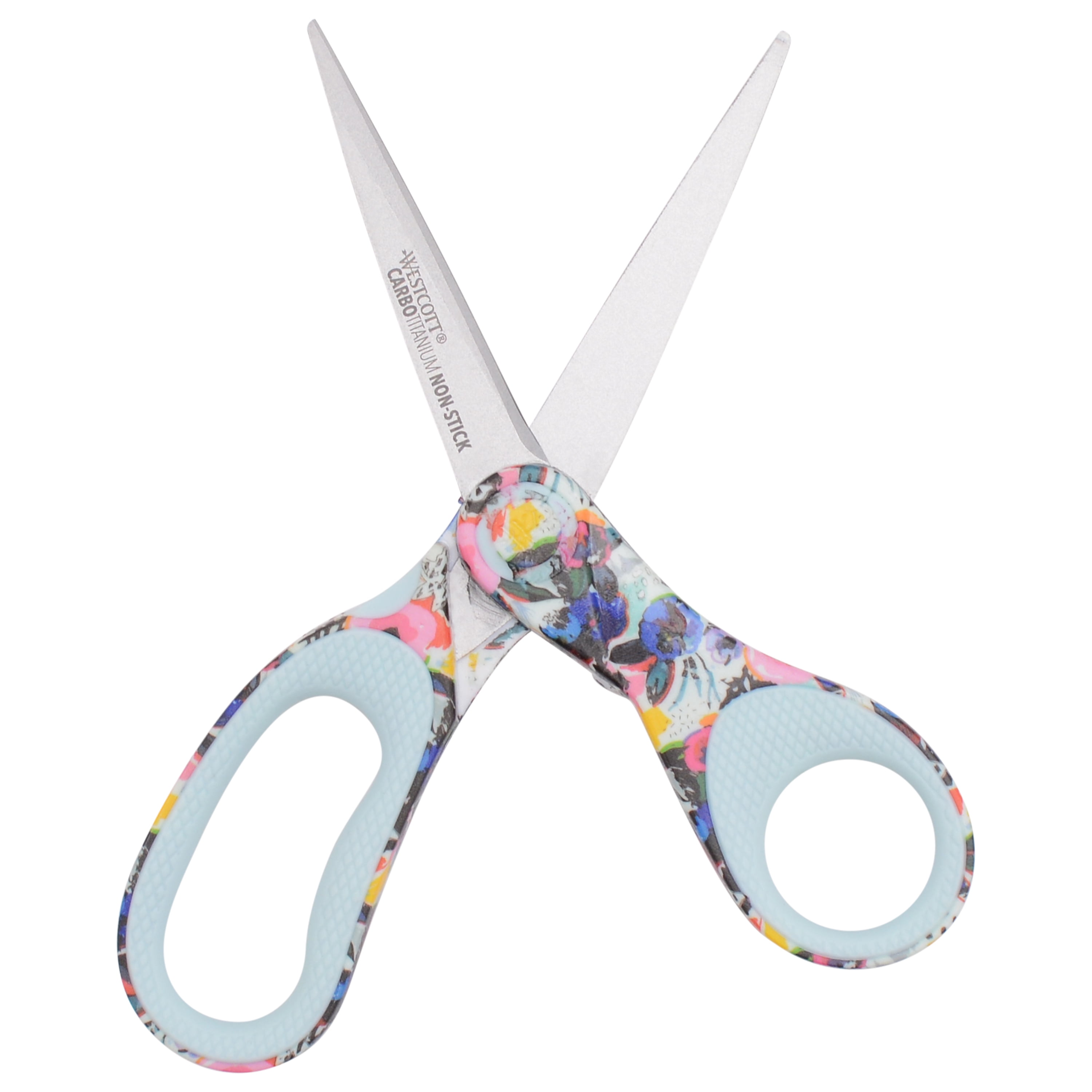 Westcott 8 Inch Carbo Titanium Craft Scissors, Floral Blue, High School