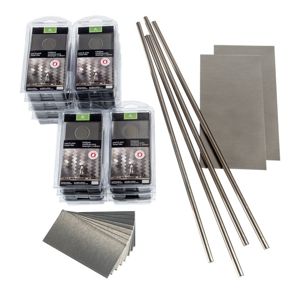 Aspect Dosseret Autocollant 3 Po x 6 Po en Acier Inoxydable Brossé à Grain Court, Tuile Métallique, Ensemble de 15 Pi2 pour Cuisine et Salles de Bain
