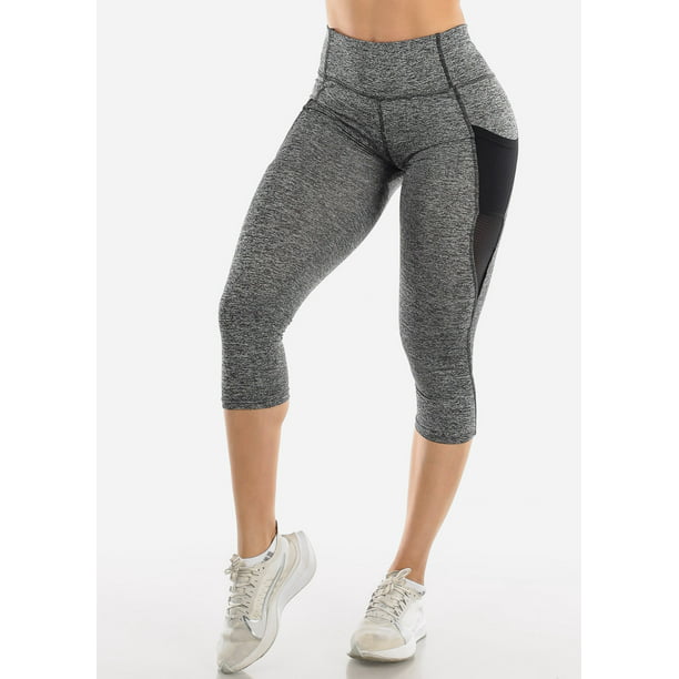 Moda Xpress - Womens High Rise Capri Leggings Activewear Workout Grey ...