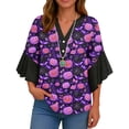 thumbnail image 4 of Women's Halloween Pumpkin Print Ruffle Sleeve Blouse, Festive Button Down Top for Parties, Comfortable Loose Fit Shirt Halloween Tops for Women, 4 of 4