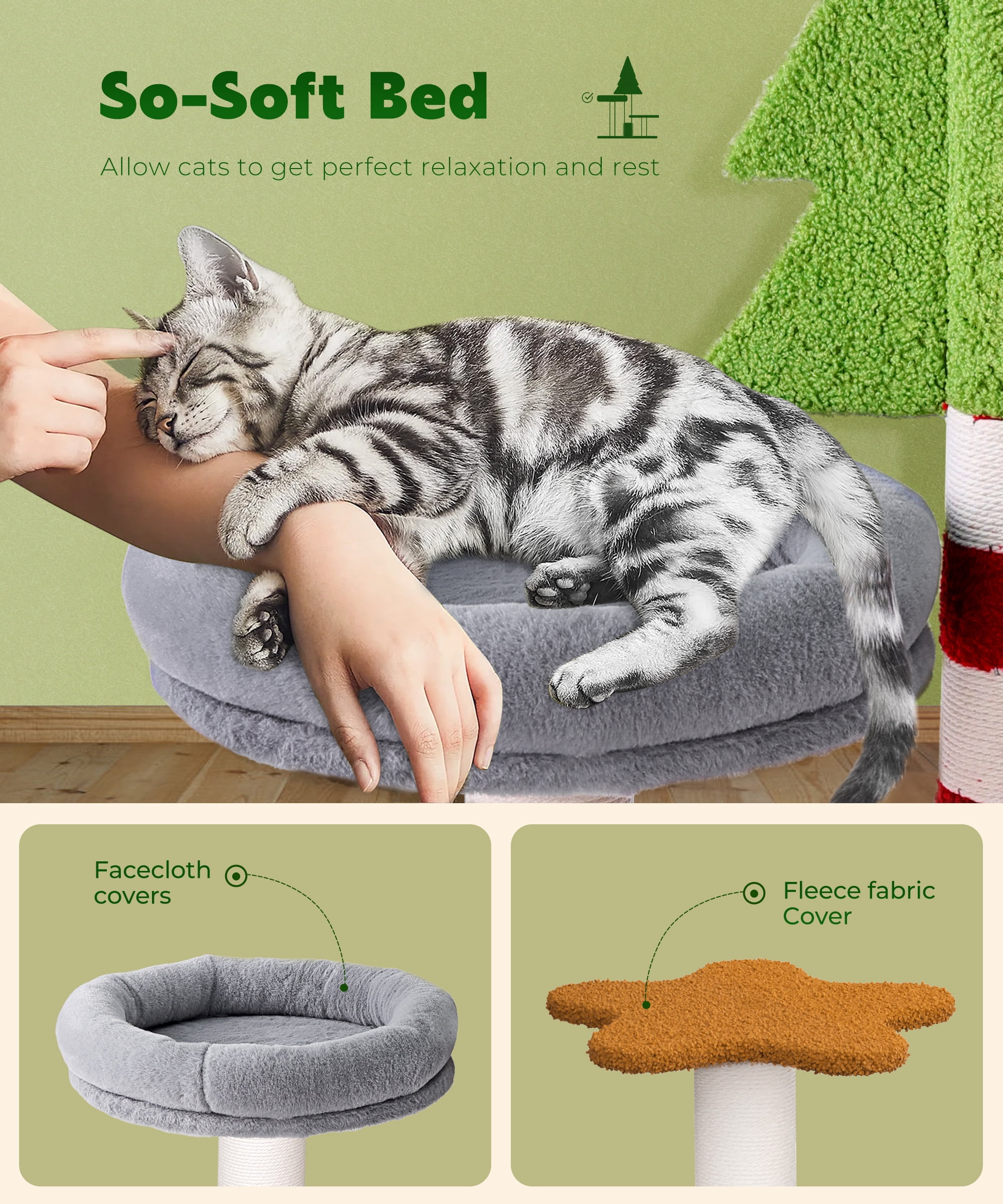 Cat Tree 35.4" Cute Christmas Tree Cat Scratching Post Tower with Perch for Indoor Kitten Kitty