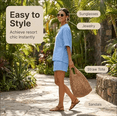 thumbnail image 4 of Women's Two-piece V-neck 3/4-sleeve Top with Shorts Set, Casual Wear, Suitable for Summer Beach Vacation, 4 of 6