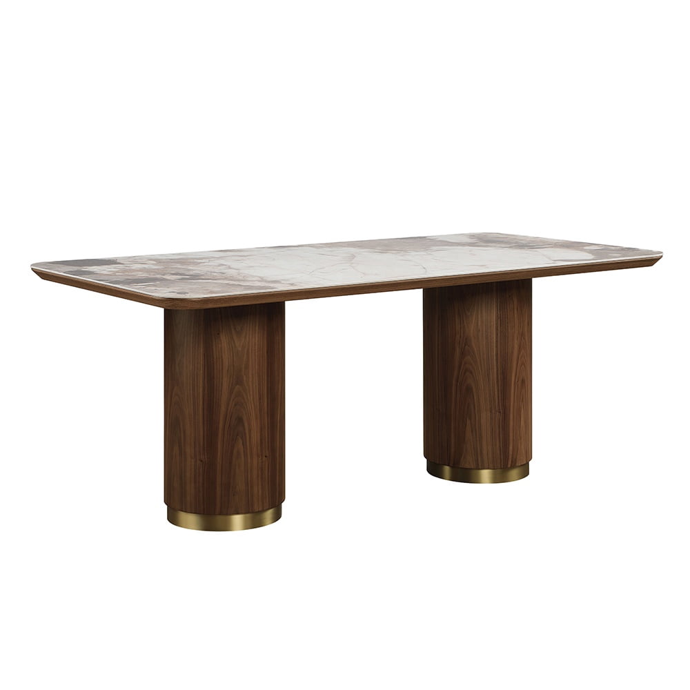 ACME Willene Contemporary Wood Dining Table with Ceramic Top in Walnut