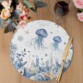 thumbnail image 3 of Blue Jellyfish Coastal Round 13 Inch Placemats Set of 8, Beach Starfish Nautical Coral Shell HeatResistant Non Slip Place Mats for Dining Table, Wipeable Braided Kitchen Table Mats for Housewarming, 3 of 9