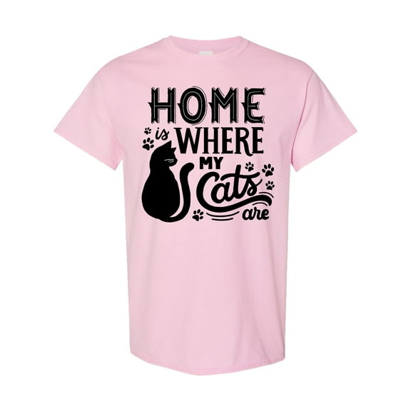 Inktastic Home is Where My Cats Are with Cat Illustration and Pawprints T-Shirt