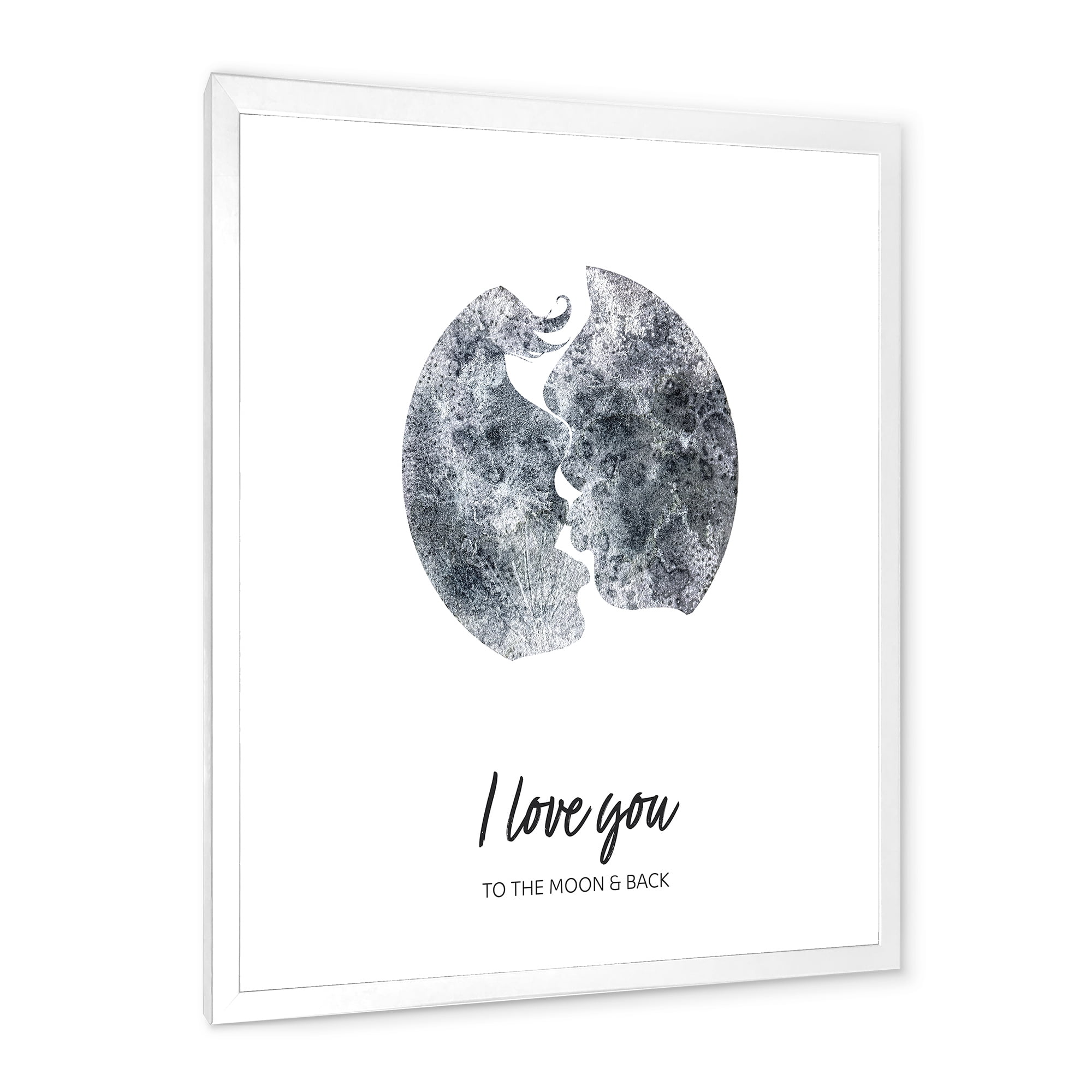 Designart 'Kiss of Two Lovers In Romantic Moon Shape' Modern Framed Art Print