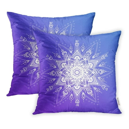 

CMFUN Colorful Blue Flower Mandala Vintage Gradient Ornamental Round Doodle Geometric Pillowcase Cushion Cases 20x20 inch Set of 2