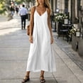 thumbnail image 2 of Drses Women's Solid Color Spaghetti Strap Maxi Sundress, V Neck Backless Sleeveless Cami Long House Lounge Dress Loose Fit Flowy Casual Comfy Summer Indoor Beach Vacation Outfits, 2 of 5