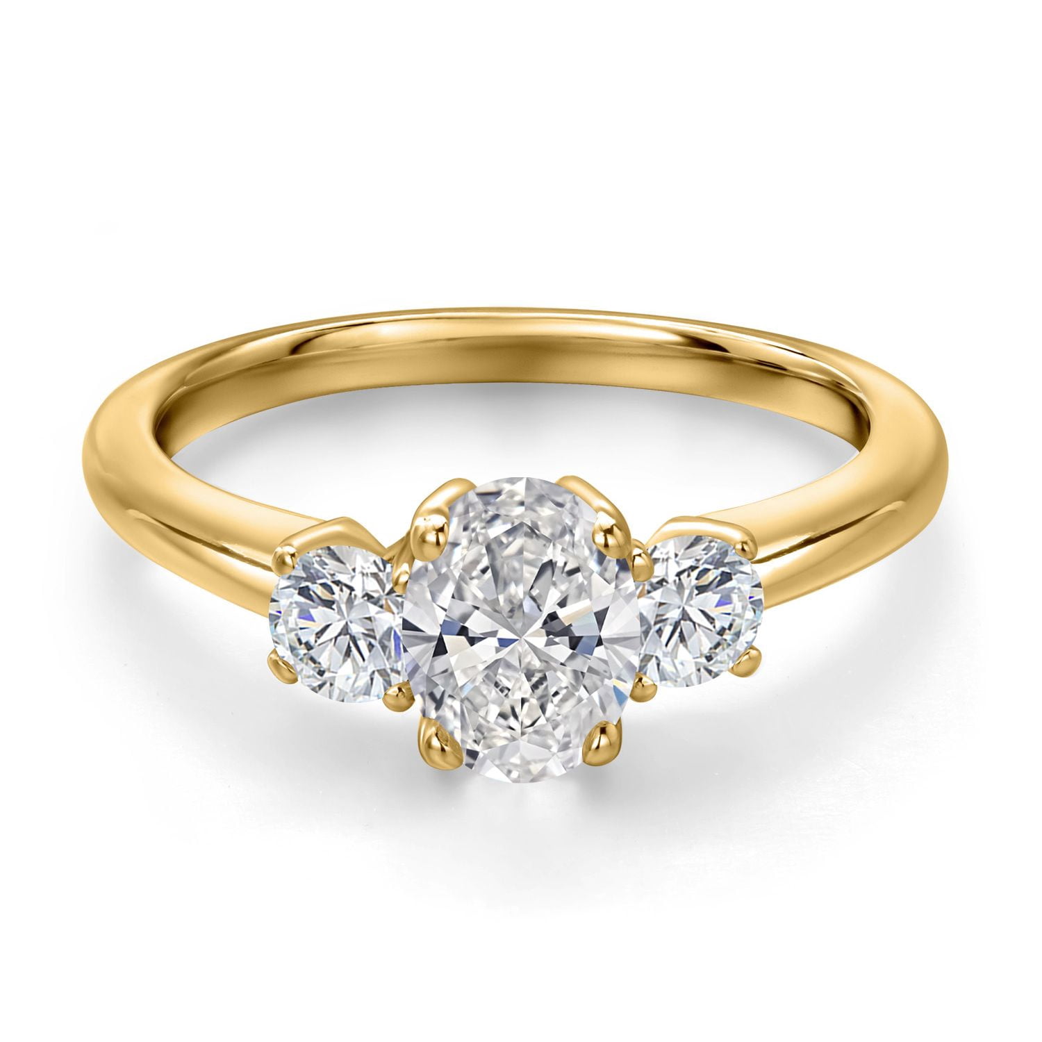 Gem Stone King 18K Yellow Gold Plated Silver Lab Grown Diamond Engagement Ring for Women | 1.04 Cttw | Oval 7X5MM and Round 3.5MM | DEF Color | VVS-VS Clarity (Size 6)