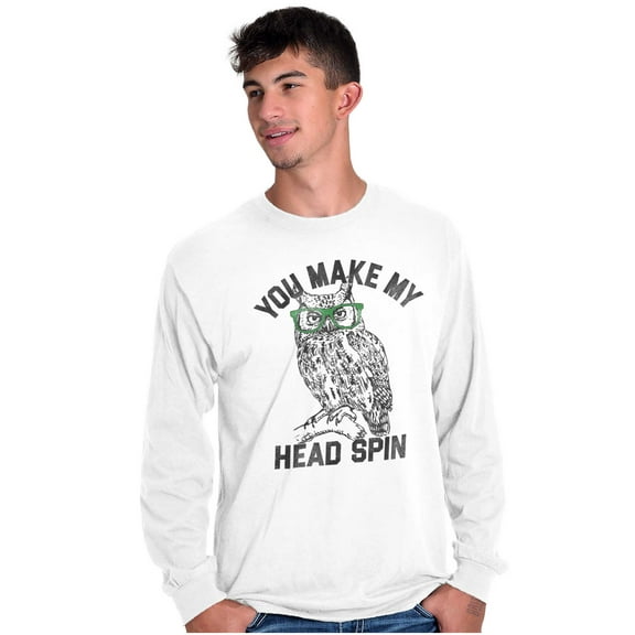 Make Head Spin Hipster Glasses Owl Plus Size Long Sleeve Graphic Tee Shirt Brisco Brands 2X