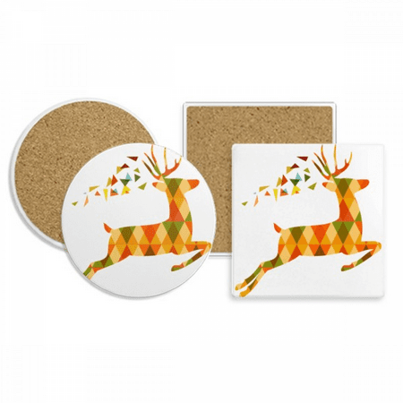 

mas Colorful Elk Lattice Festival Coaster Cup Mug Holder Absorbent Stone Cork Base Set