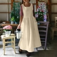 thumbnail image 6 of ClodeEU Women's Sleeveless Round Neck Linen Blend Maxi Dress with Pockets, Casual Loose A-Line Long Dress Khaki,Women's Plus XL, 6 of 8