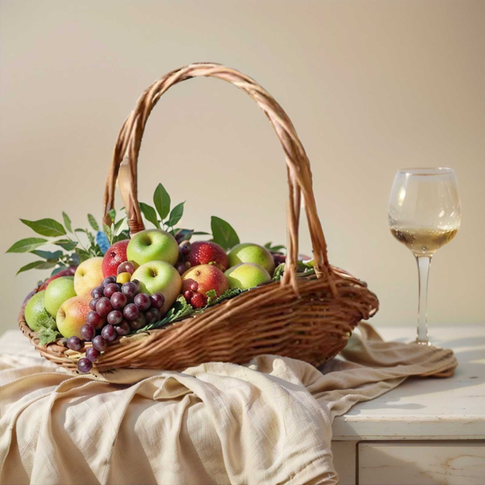 Harlier Handwoven Wicker Basket with Handle, Willow Storage Basket Empty Wicker Picnic Basket with Plastic Insert, Easter Basket Wedding Flower Girl Baskets for Home Party Decor