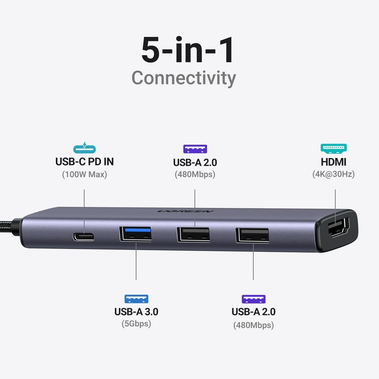 UGREEN Hub USB C HDMI 4K 5 En 1 Adaptador USB C a 4K HDMI USB