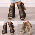 thumbnail image 4 of Heeled Dress Sandals for Women Ladies Bling Peep Toe Chunky Block High Heel Dressy Booties Spring Summer, 4 of 6