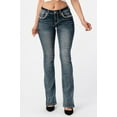 thumbnail image 2 of Grace in LA Women's Heavy Embroidered Stitch Pocket Distressed Bootcut Stretch Jeans (25, Blue), 2 of 3
