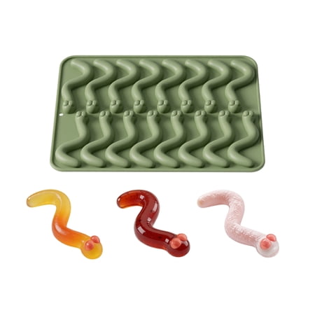 Worm Gummy Mold Chocolate Baking Pan For Fondant Cake Decoration Creative Dessert Mould For Halloween Holiday Parties Family Gathering DIY Candy Making 1Pack Green
