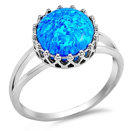 Blue Opal Wedding Set - CHOOSE YOUR COLOR Deep Set Blue Simulated Opal Wedding Ring New .925 Sterling Silver Band