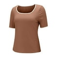 thumbnail image 6 of WTXUE T-Shirts Short Sleeve, Square Neck Shirts for Women's Square Neck Color Block T Shirt 2024 Summer Sli Crop Tops Solid, Knit Tops | Casual for Women Brown M, 6 of 8