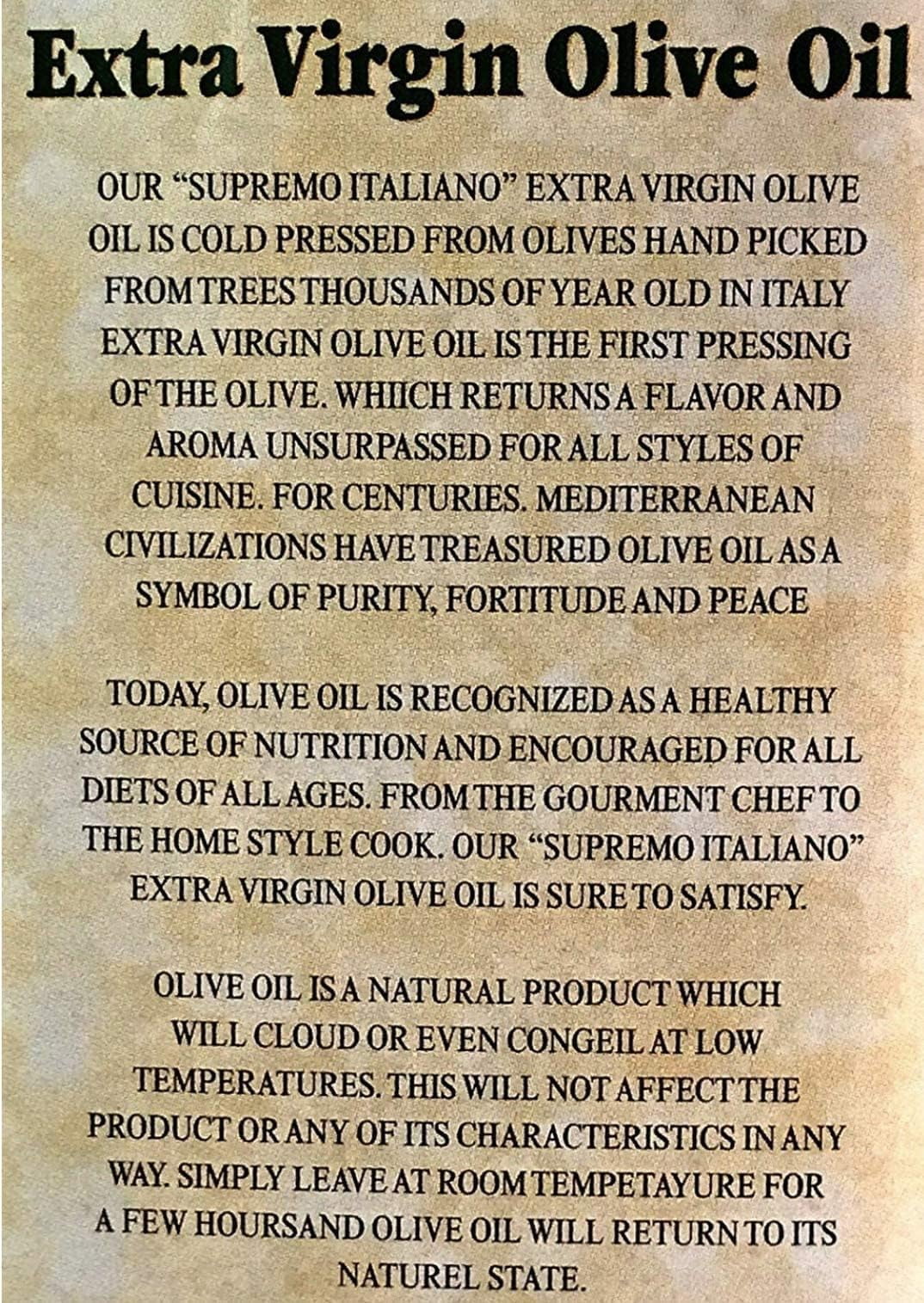 Supremo Italiano Extra Virgin GGA1 Olive Oil 3L Packed in Italy