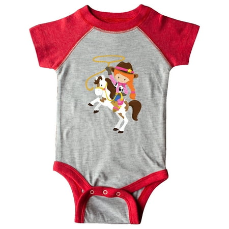 

Inktastic Cowboy Girl Cowgirl On White Horse Orange Hair Gift Baby Girl Bodysuit