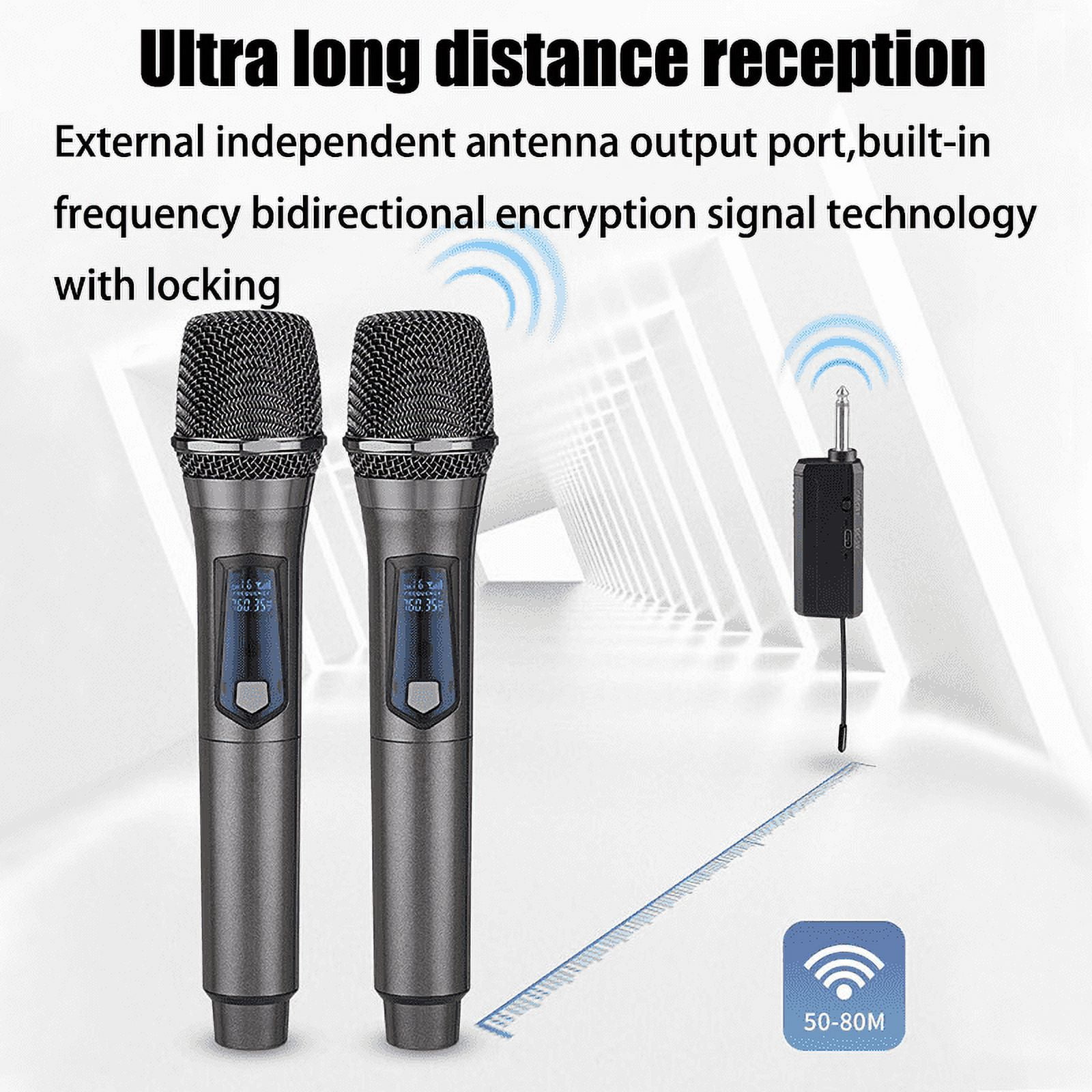 Wireless Microphone, Rechargeable Fixed Frequency Wireless Dual Microphone,Handheld Dynamic mic,Karaoke Singing, Weddings DJ,Party, Church, Classroom use, 200 feet, Gray.