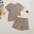 thumbnail image 4 of mgoYE Toddler Baby Boy Birthday Outfit Three Letter Embroidery Waffle T-shirt Top Jogger Shorts Summer Birthday Clothes(Brown,2-3 Years), 4 of 9