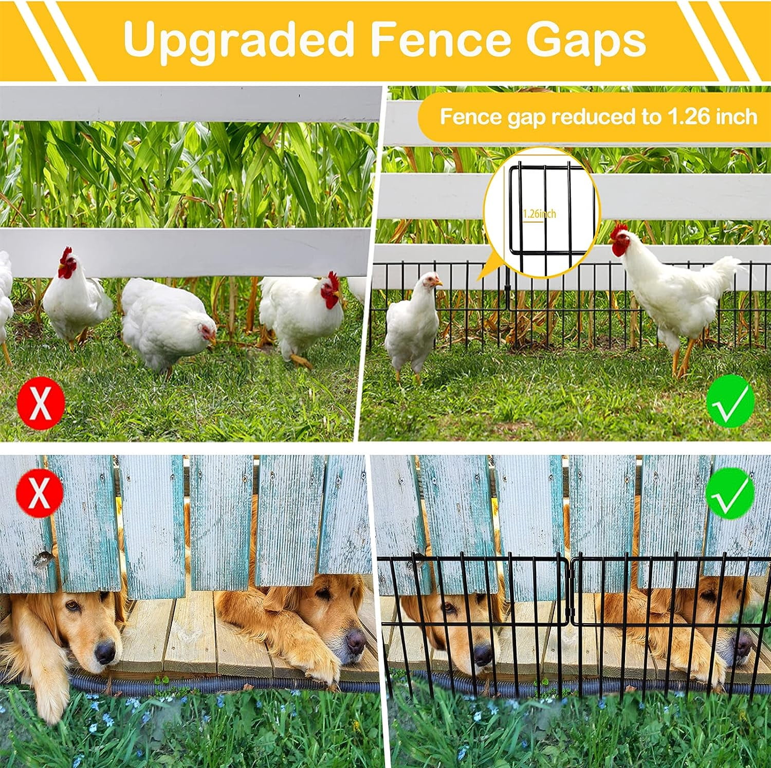 Animal Barrier Fence, 19 Pcs 12In(H) x 20.5Ft(L) Upgrade 1.26 in Gap Decorative Fences No Dig Fence for Rabbit and Dog, Rustproof Metal Wire Garden Fence Border for Garden Patio Landscaping