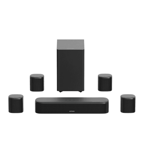 ULTIMEA Barra de Sonido 7.1ch con Dolby Atmos para TV, Sistema Envolvente Sound con Subwoofer de 5.25", VoiceMX, BassMX, 4 Bocinas Envolventes, Potencia Máxima de 420W, HDMI eARC, Control por APP,