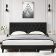 thumbnail image 4 of Modern Queen Upholstered Platform Bed Frame with Headboard, Easy Assembly, Black Faux Leather Design, 4 of 7