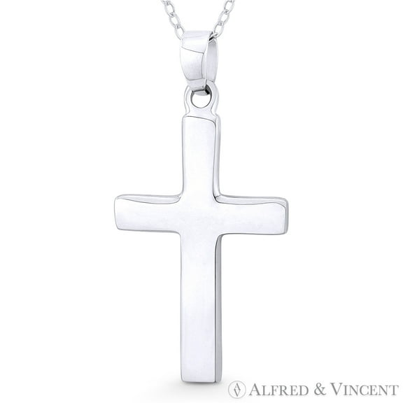 Solid-Cast Latin Cross Christian Crucifix Pendant w/ Chain Necklace in .925 Sterling Silver