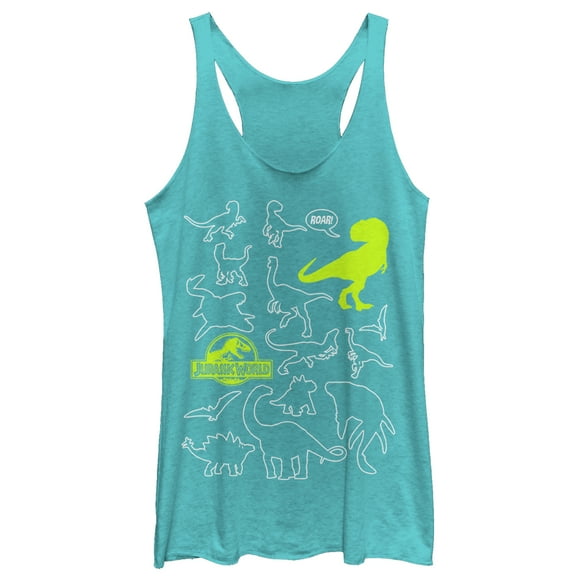 Women's Jurassic World: Fallen Kingdom Dinosaur Outline Racerback Tank Top Tahiti Blue X Small