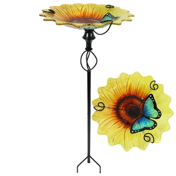 Angelo Décor bain d'oiseau en verre de tournesol avec piquet
