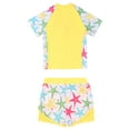 thumbnail image 4 of CHICTRY Kids Girls Rash Guard Swimsuit Floral Print Short Sleeve Shirt with Shorts Tankini Set Yellow Asteroidea 6, 4 of 7