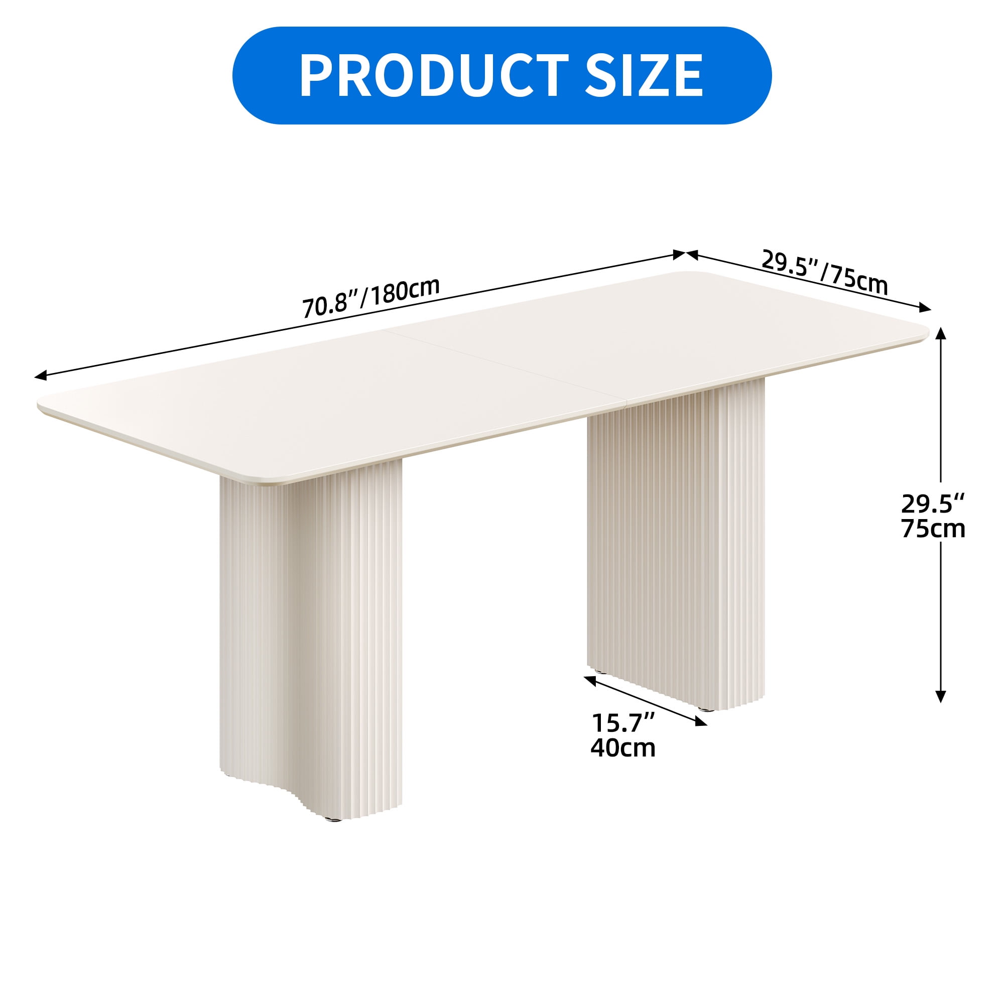 Dextrus 70.8" Modern Dining Table with Curved Wave Legs, Cream White Rectangular Kitchen Table for 6-8 Person, Dining Room Table for Gathering, Kitchen, Dining Living Room