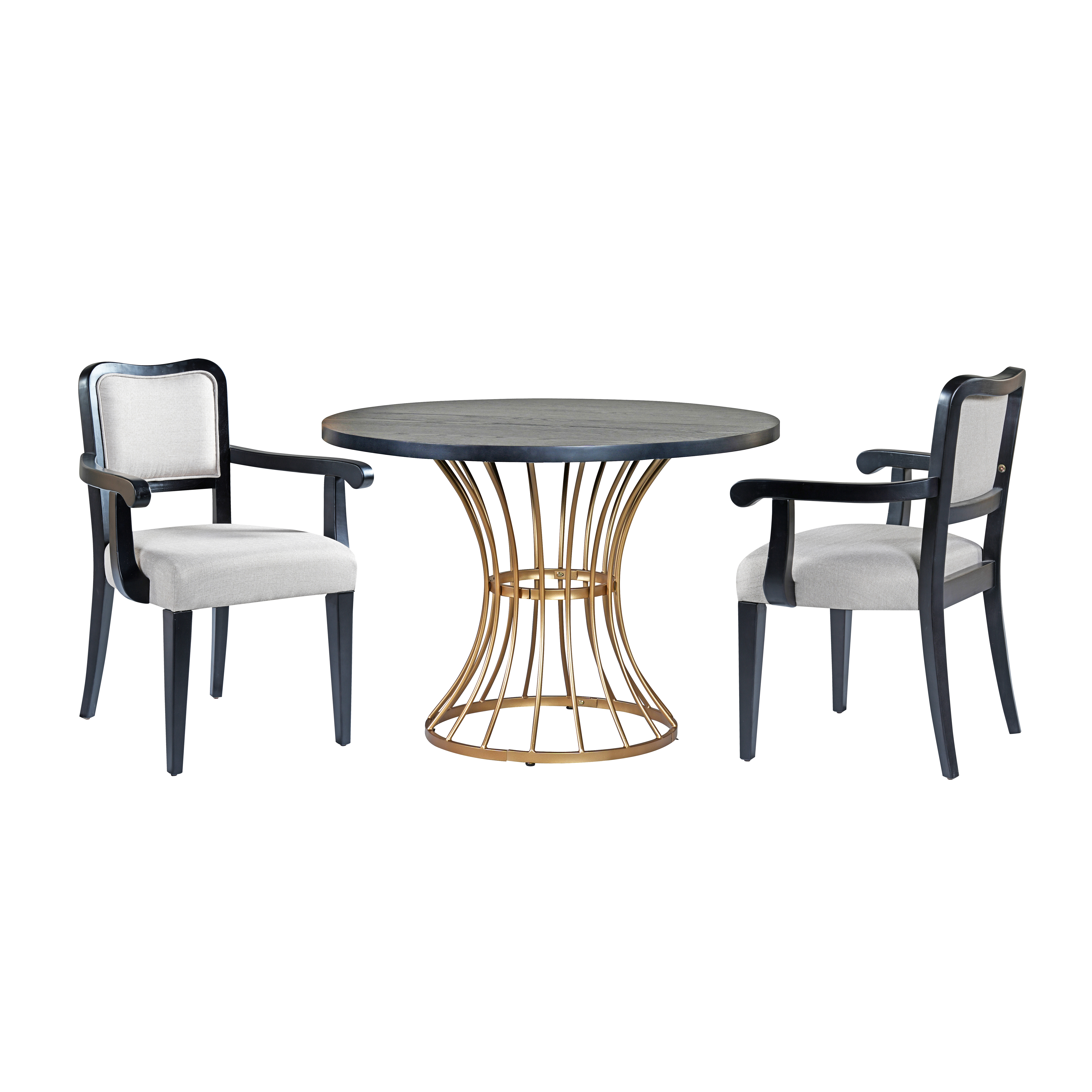 Euroco 3 Piece Dining Table Set for 2 ,42" Round Kitchen Table with 2 Armchairs & Heavy-Duty Iron Base,Compact Dining Set for Small Spaces,Breakfast Nook, Living Room,Dark Oak