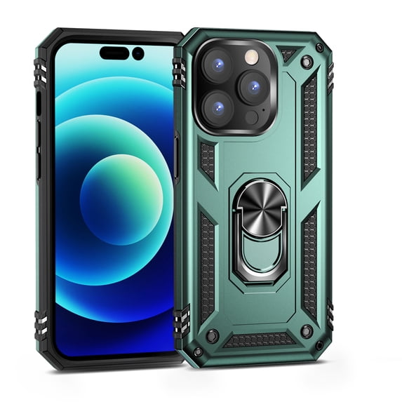 K-Lion For iPhone 14 Pro Max,Slim Magnetic Hybrid Shockproof Ring Holder Hard PC Case Cover,Darkgreen