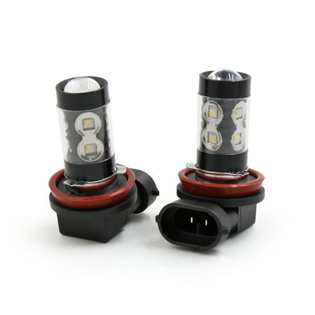 2Pcs 50W H11 Black Shell White 2828 SMD 10 LEDs Lens Fog Headlight Bulb for (Best Led Headlight Bulb Brand)