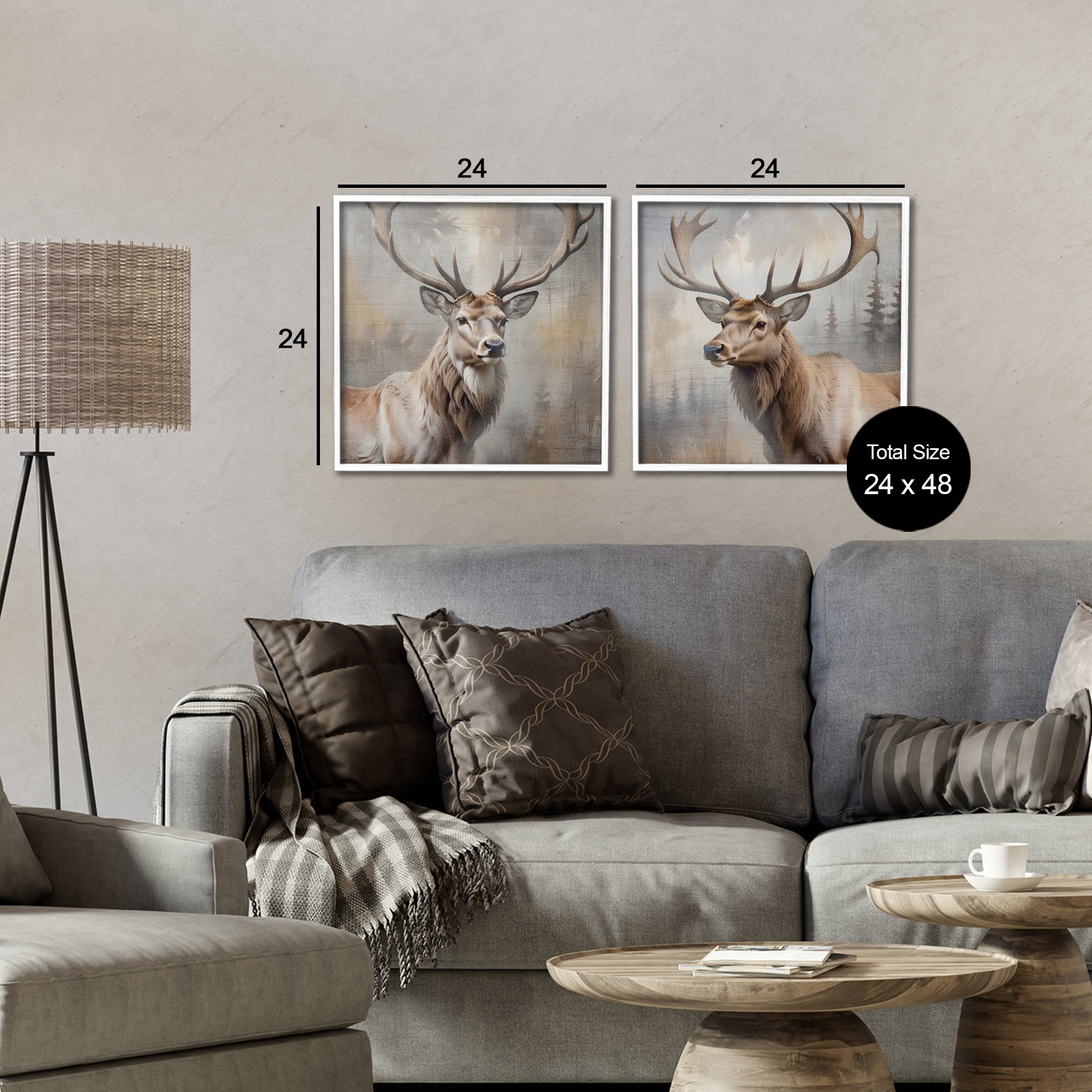 Stupell Industries Glancing Forest Stags 2 Piece White Framed Giclee Art Set, design by Susan Arnot