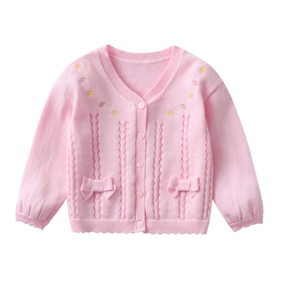 URMAGIC Girls Cardigan Sweater Buttons Long Sleeve 100% Cotton Toddler Bowknot Soft Knit Jacket