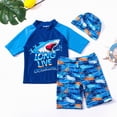 thumbnail image 2 of TOWED22 Baby Toddler Boys 3Pcs Swimsuit Set Swimwear Dinosaur Bathing Suit Rash Guards with Hat UPF 50+ Blue,3-4 Y, 2 of 9
