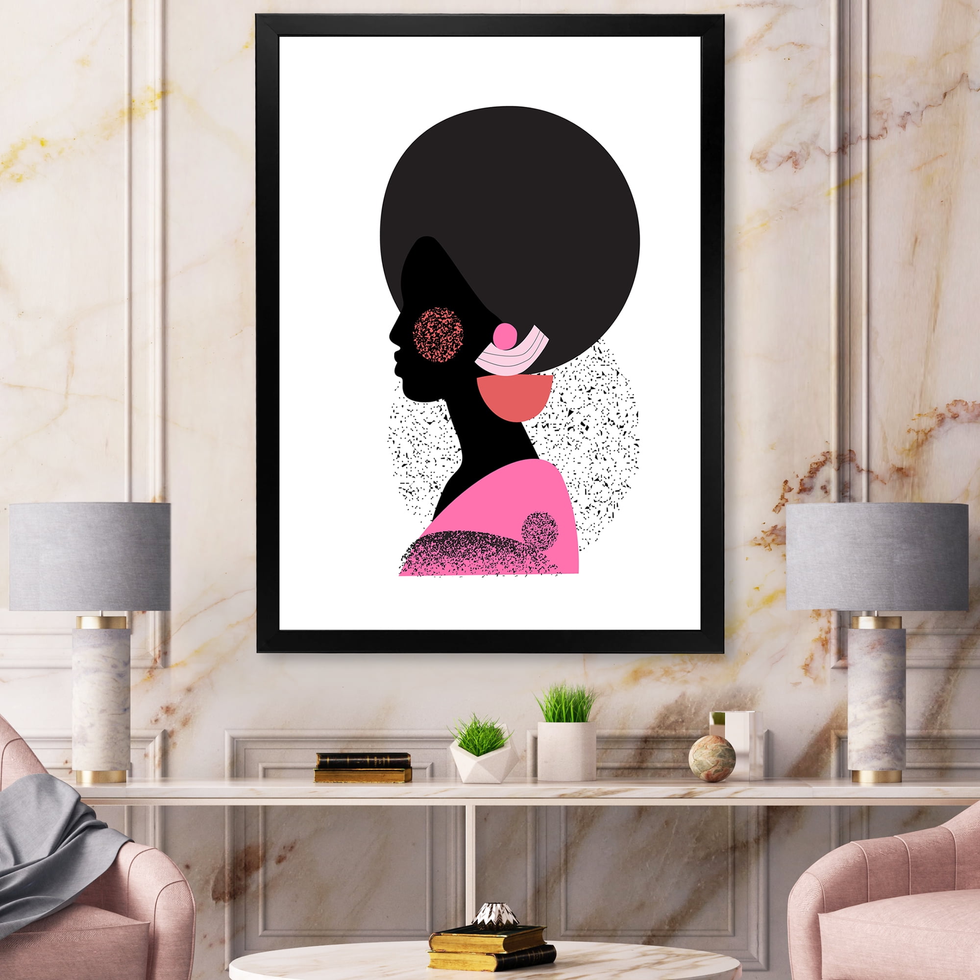 Designart 'Ethnic Geometric Silhouette of African American I' Modern Framed Art Print