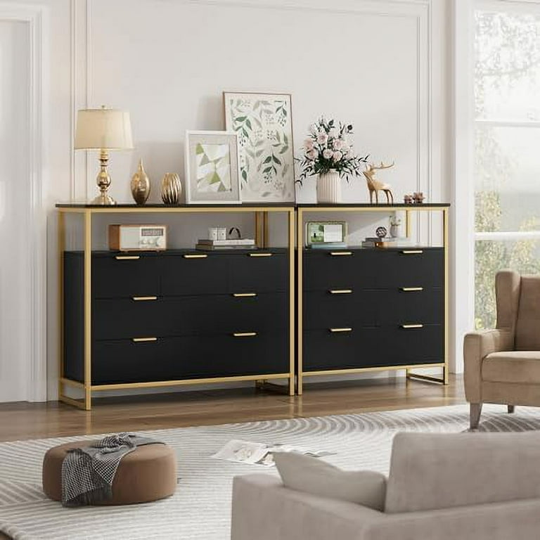 HBBOOMLIFE 7 Drawer Dresser Black Dresser Wide Dresser Chest of Drawers Modern Dresser with Metal Handles Large Capacity Chest Organizer for Living