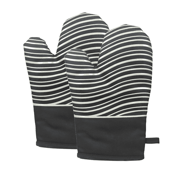 Oven Mitts, LAMSTOM Extra Long Oven Gloves, 500℉ Heat Resistant Oven Mitts with Non-Slip Silicone Pattern, Waterproof, Long Flexible Thick Gloves for BBQ Kitchen Baking Cooking (2-Piece Set, Black)