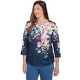 thumbnail image 3 of Alfred Dunner Womens Floral Knit Ruched Sleeve Top, 3 of 4