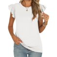 thumbnail image 6 of OSOLU Women Solid Color Summer New Ruffle Edged Fashion Sweet Fresh Versatile Tops T-Shirt Tee Trendy Dailywear, 6 of 8