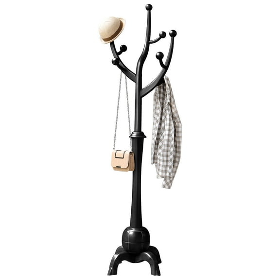 WOOW DEPOT Large Wood Coat Rack Heavy Duty Freestanding Clothes Hanger Stand w/ Stable Base & 8 Tree Branch Hooks for Entryway Hallway Bedroom