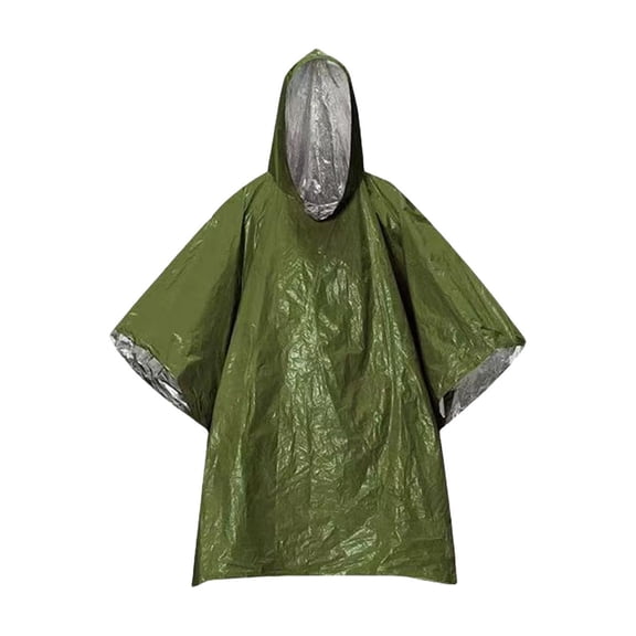 chaungfeng Aluminum Foil Raincoat - Waterproof, Wind-Resistant, Emergency Insulation Warming Equipment for Outdoor Camping Hiking Survival Blanket Outdoor Supplies - Green