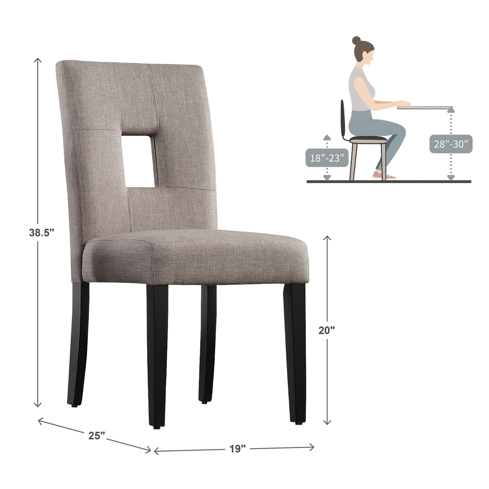 Weston Home Landen Keyhole Linen Dining Side Chair, Gray (Set of 2)