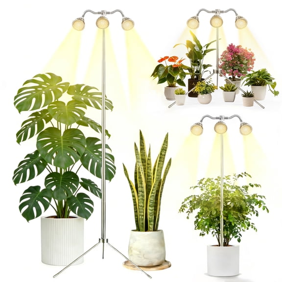Fyniora 3-Heads Grow Lights for Indoor Plants, Full Spectrum Plant Growing Lamps with 15-62inches Height Adjustable Stand,Aluminum Alloy Plant Light with 10 Dimmable Levels&4/8/12H Auto on/off Timer